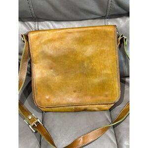AD Firenze Genuine Leather Messenger Bag Italy Green Brown Satchel‎ Flap